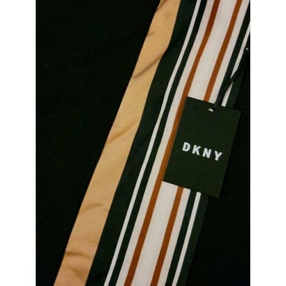 DKNY Black Asymmetric Striped Knee Wrap Skirt - Picture 3 of 6